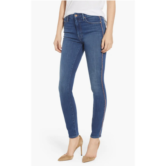 Mother Womens Looker Stripe High Waist Skinny Jeans Vintage‎ Wash Size 26 - Picture 1 of 8
